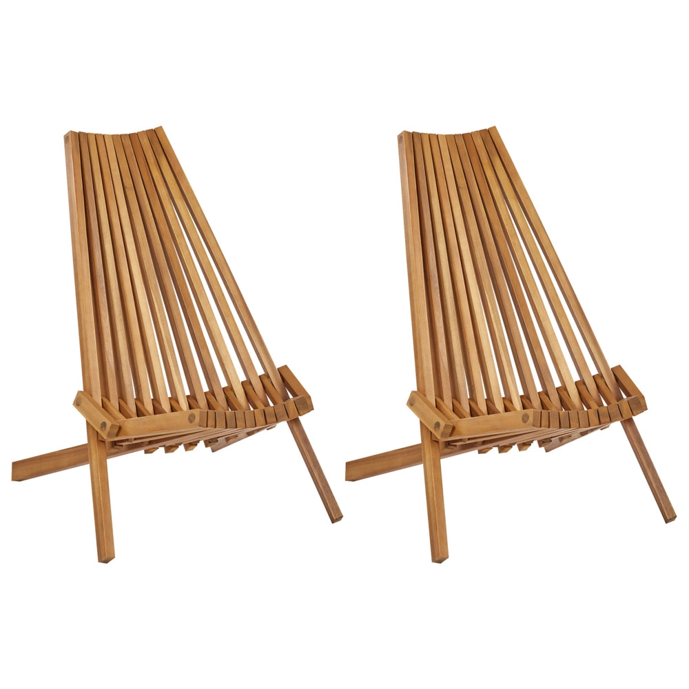 Set di 2 sedie da giardino in legno di acacia chiaro per esterni pieghevoli e sedute da bistrot in stile rustico e moderno