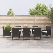 Set da Pranzo da Giardino 9 pz con Cuscini Nero in Polyrattan