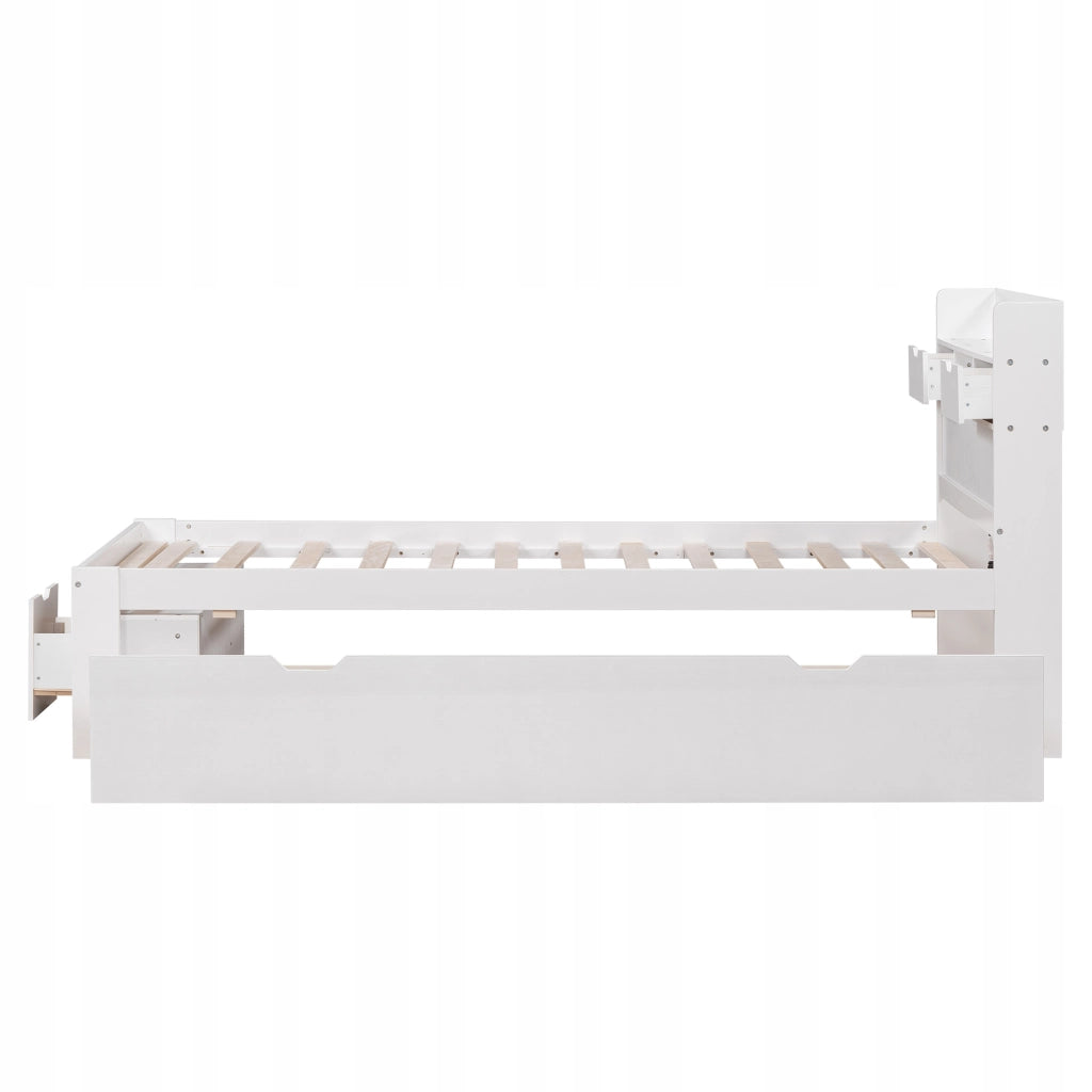 Letto singolo 90x200 - Xylo - USB, cassetti, armadio, bianco