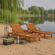 Sun Loungers (2 Pieces) With Table, Solid Acacia Wood