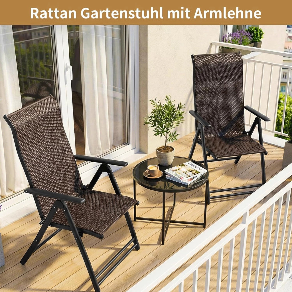 2 sedie a sdraio in rattan, con schienale regolabile in 7 posizioni, sedie pieghevoli resistenti alle intemperie, traspiranti, per balcone, giardino e terrazza