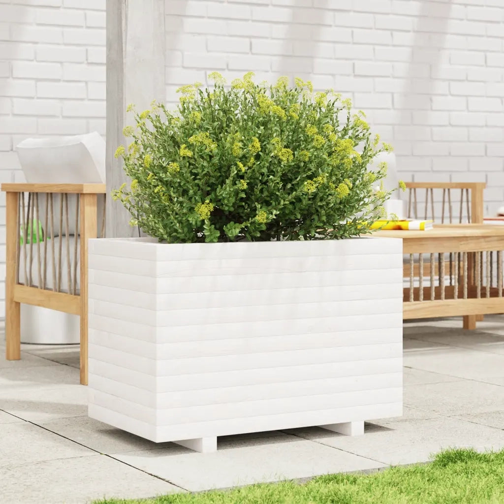 Fioriera da Giardino-Vaso da Esterno Bianca 70x40x49,5cm Legno Massello di Pino 786538