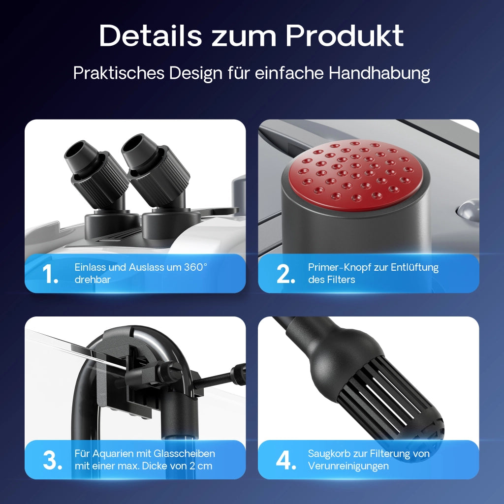 HW-403A Filtro esterno per acquari con pompa 1.400 l/h, filtro a 3 stadi con mezzi e spugne filtranti inclusi