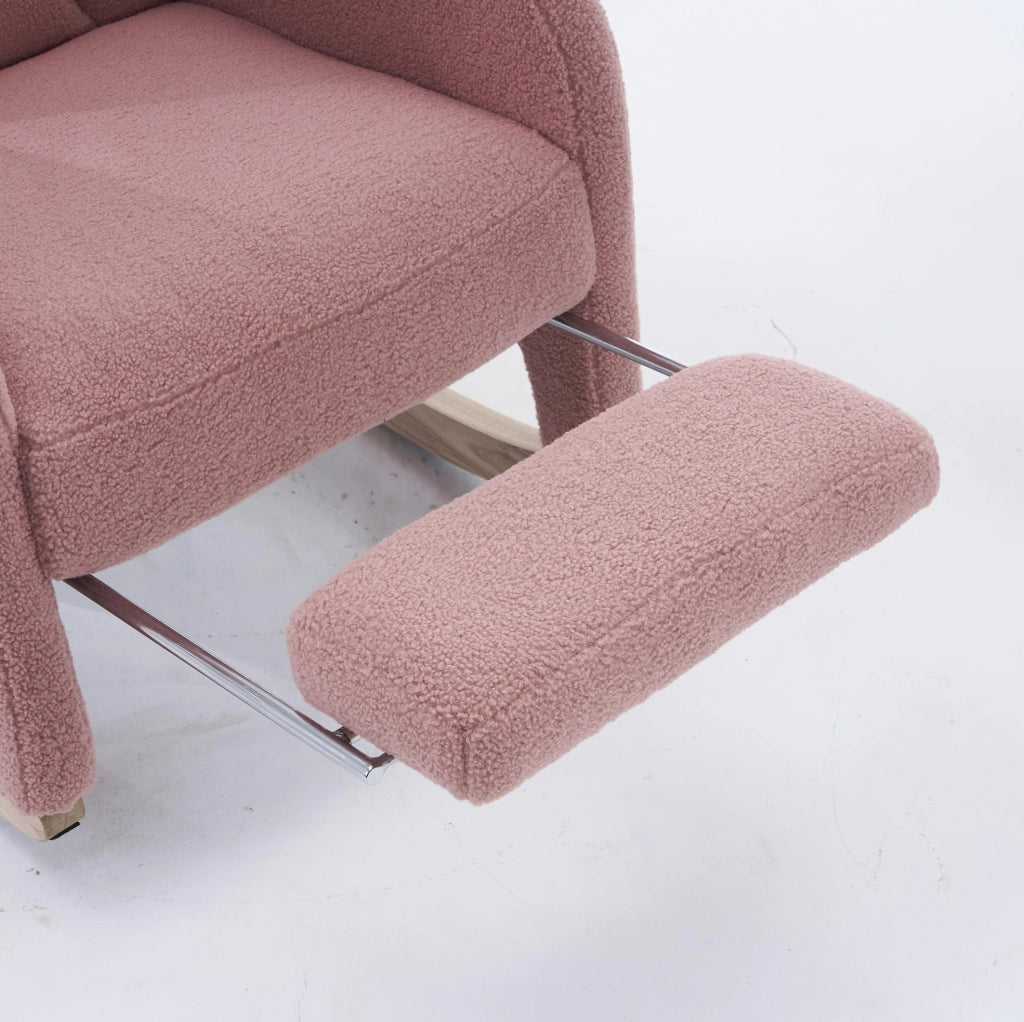 Sedia a dondolo 66x125x101 cm con poggiatesta e poggiapiedi pieghevole in teddy rosa