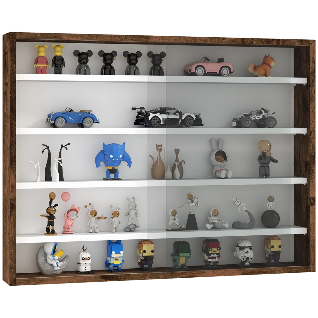 Libreria a muro con 5 ripiani regolabili e 2 ante scorrevoli ¨C zephmum ¨C 80x9.5x60 cm marrone