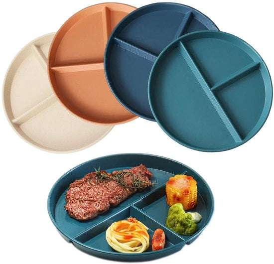 Tavolo da Pranzo Infrangibile 23CM con 3 Ciotole Tavolo con Diversori Resistenti al Microonde e Lava Vasi Tavolo per Bambini Tavoli da Famiglia Separati (Tavolo in Colore Scuro)