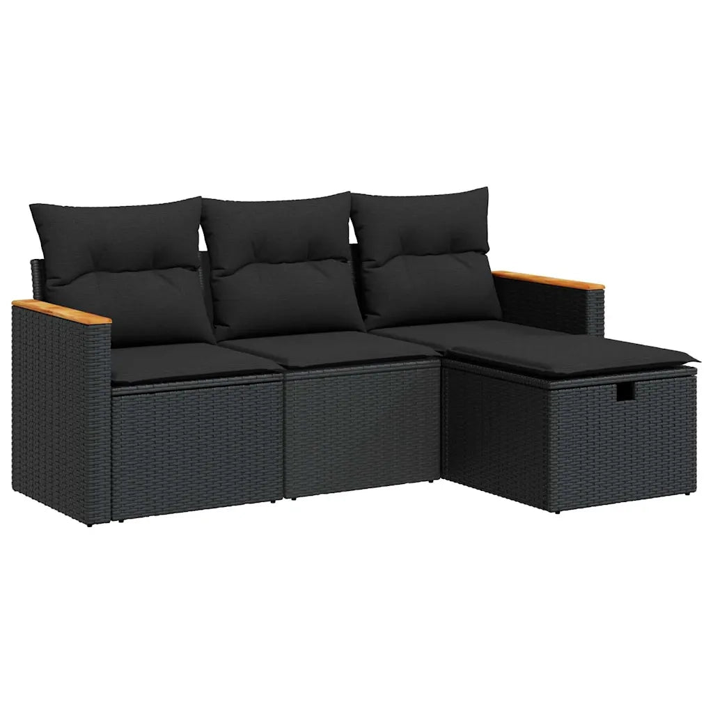 Set Divani da Giardino 4 pz | Set Salotto da Giardino con Cuscini Nero in Polyrattan
