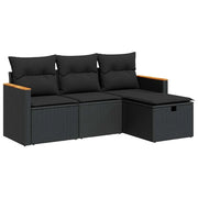 Set Divani da Giardino 4 pz | Set Salotto da Giardino con Cuscini Nero in Polyrattan