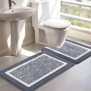 Pavimento Antiscivolo in Microfibra Shaggy per Bagno - 2 Pezzi - Grigio Scuro - 50x80 cm & 50x60 cm