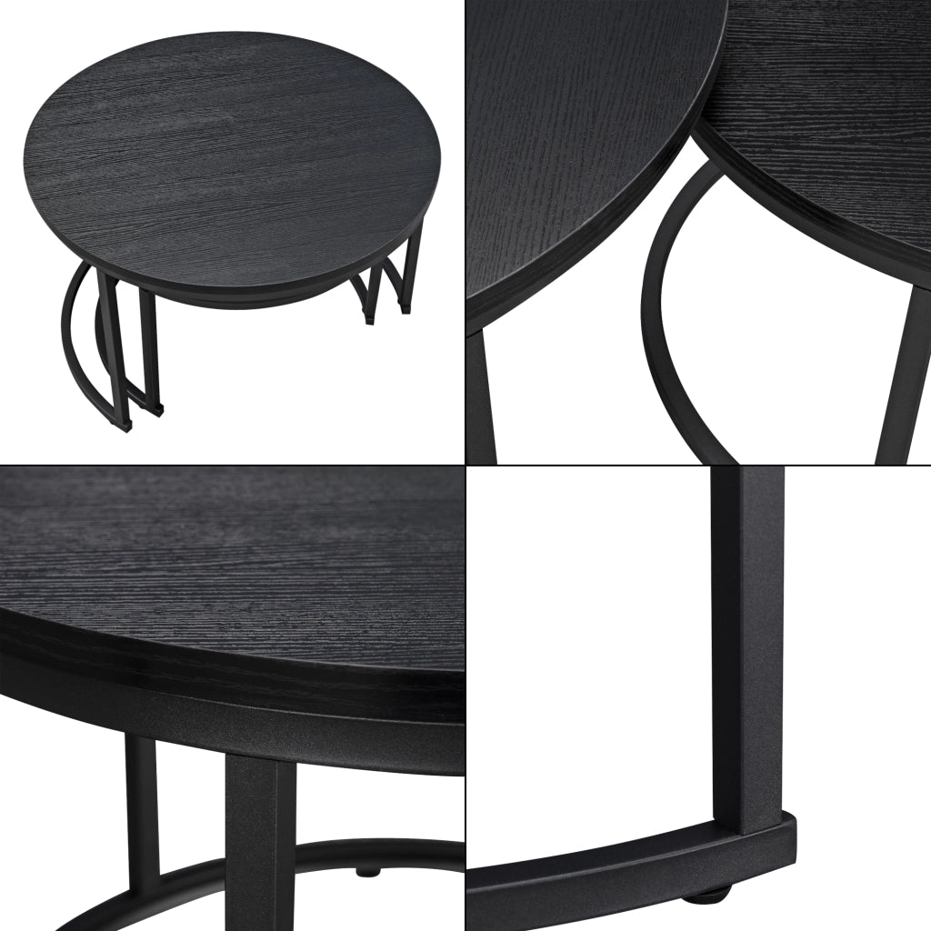 Set Christchurch 2 Tavolini Sovrapponbili con Piani Rotondi - Nero [en.casa]