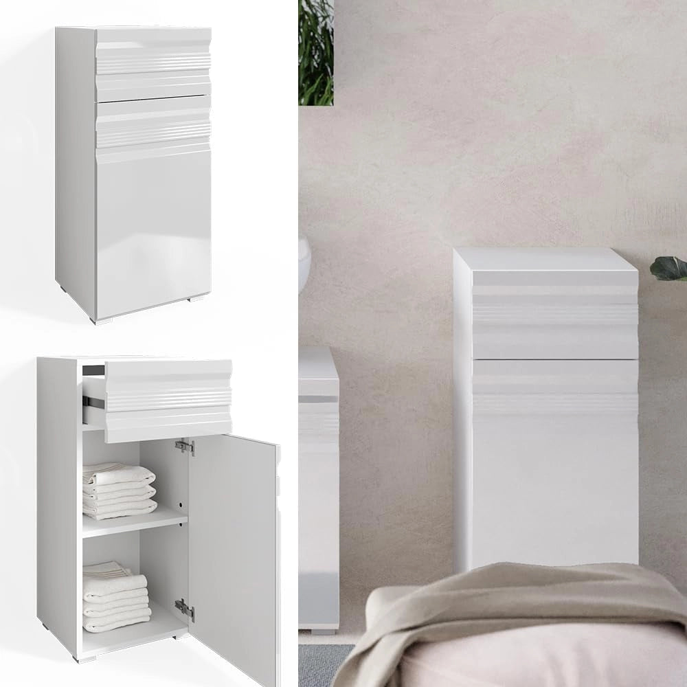 Mobiletto bagno Fredd, Bianco lucido, 36.4 x 79 cm, a parete con due ripiani interni regolabili