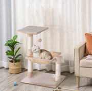Tiragraffi per gatti beige con amaca e piattaforma, 70 cm