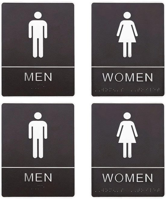 Tavolo per la toilette 200x150mm - Tavolo per la toilette con braille - Autoadesivo - Acrilico - Uomini/Donne - Progetto elegante - Etichette per la toilette