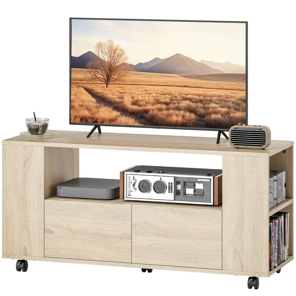 Mobile TV con Ruote Girevoli, Ripiani Regolabili e Cassetti ¨C zephmum ¨C 102x34.5x48.5 cm, Legno