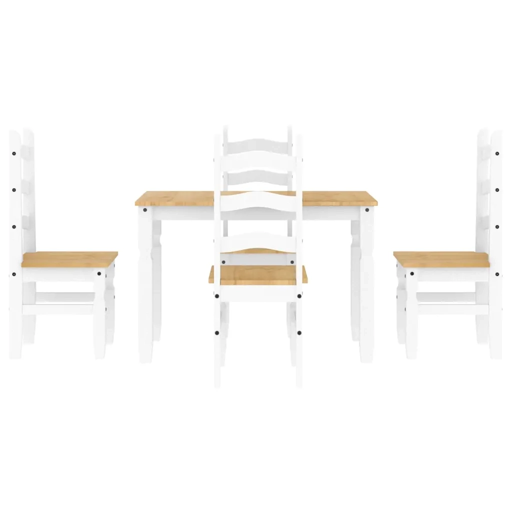 Set da Pranzo 5 pz Panama Bianco in Legno Massello di Pino