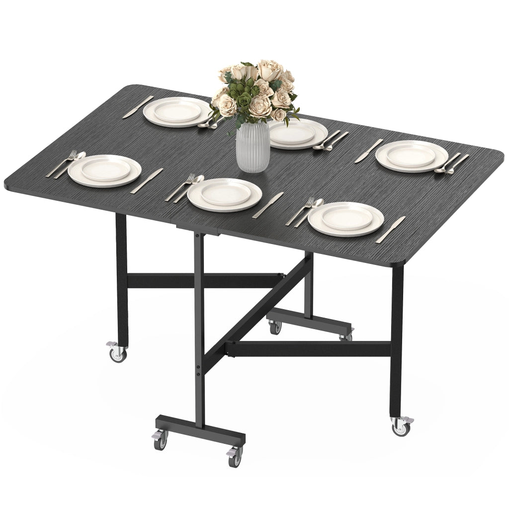 Tavolo Pieghevole per 4-6 Persone con Ribalte e Ruote ¨C zephmum ¨C 120x80x73 cm Nero Effetto Legno
