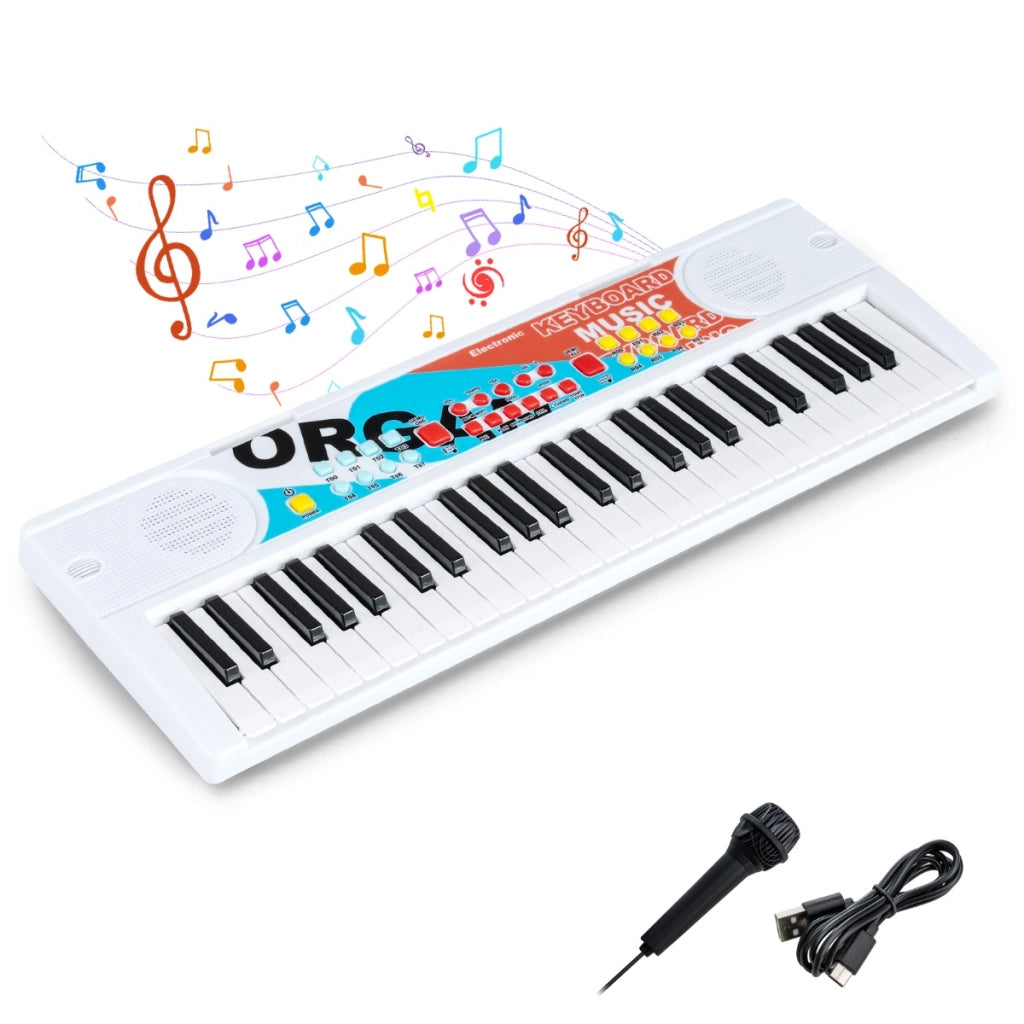 Tastiera pianoforte per bambini elettrica portatile a 49 tasti, Tastiera strumento musicale elettronico educativo Bianco