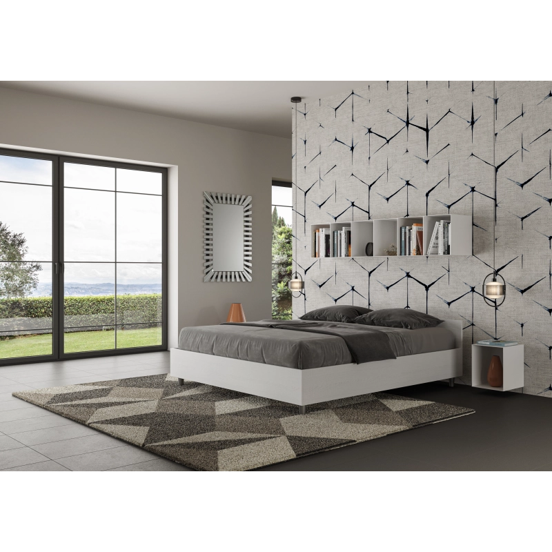 Letto Matrimoniale 160x200 cm Nuamo - Con rete,Bianco Frassino
