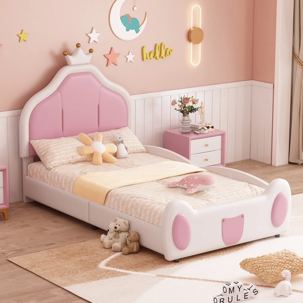 LETTO imbottito 90x200 cm bianco/rosa in pelle sintetica