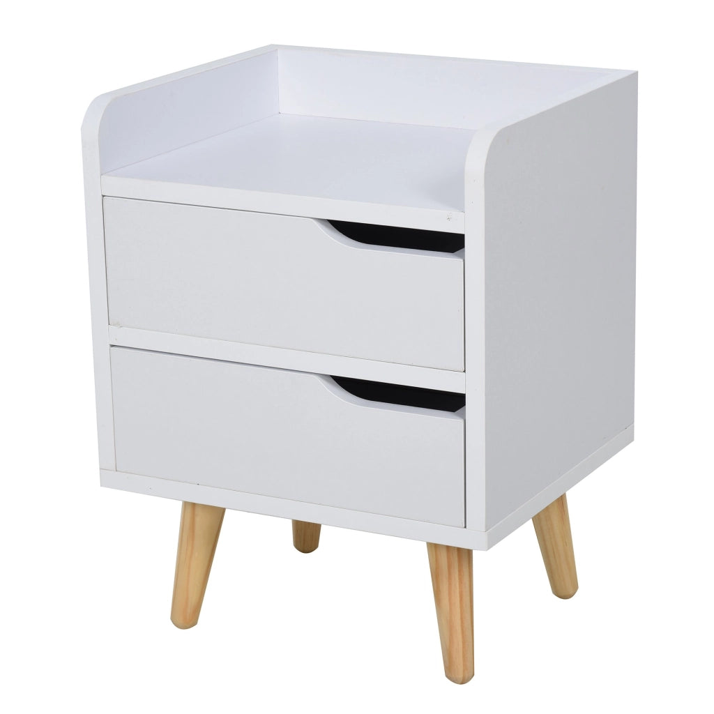 EasyComfort Comodino da Camera da Letto Salvaspazio, Moderno Comodino con 2 Cassetti, Design Semplice, Legno Bianco, Piedini in Legno di Pino, 33 x 28 x 42cm, Bianco