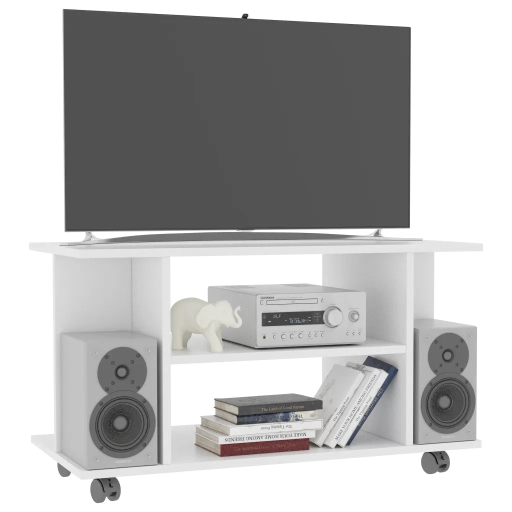 Mobile TV con Ruote Bianco 80x40x40 cm in Truciolato