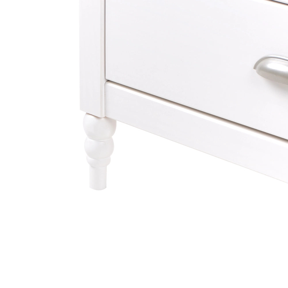 Credenza bianca a 5 cassetti con ripiano in legno in stile scandinavo