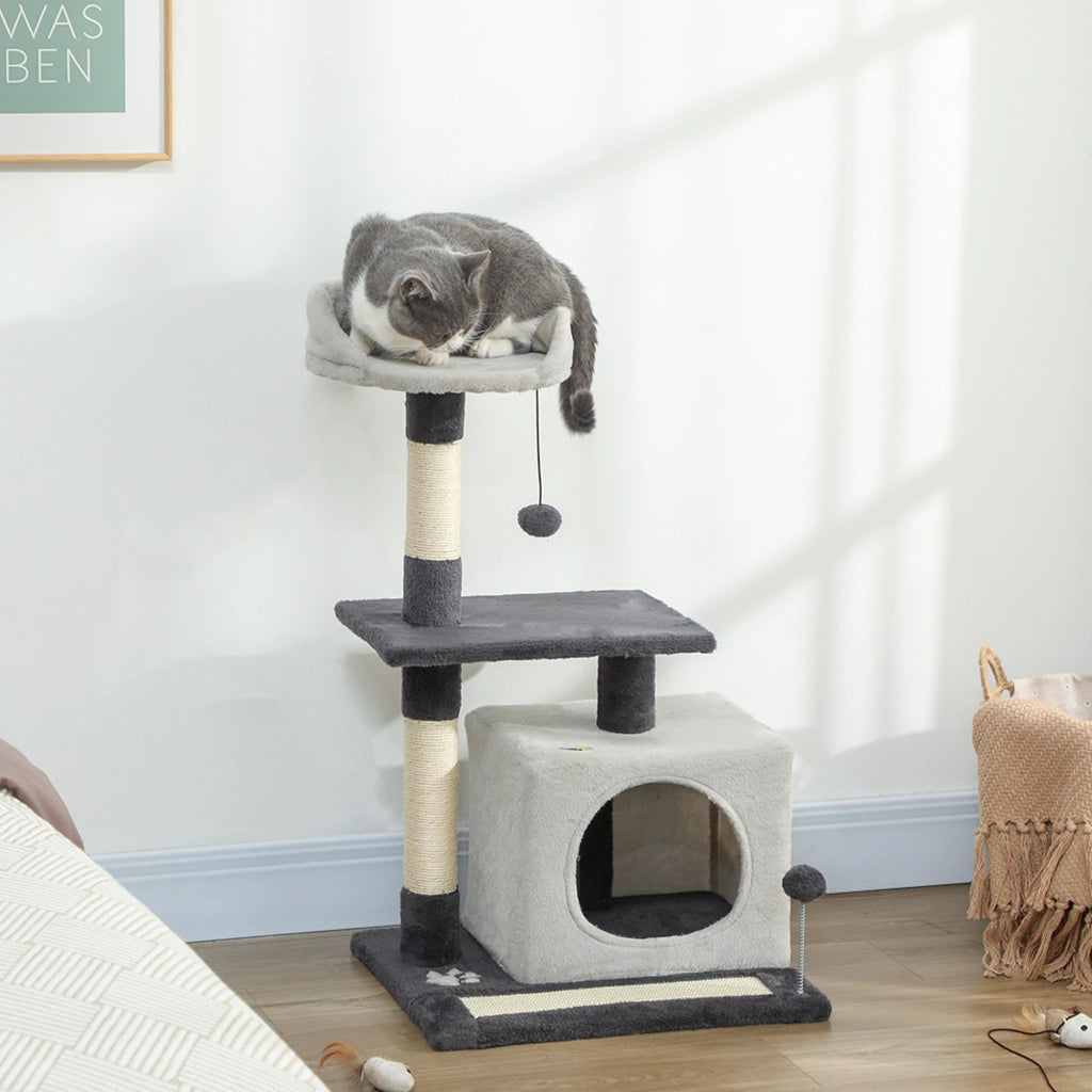Tiragraffi per gatti con casetta e lettino ¨C Xylo ¨C Grigio 85cm