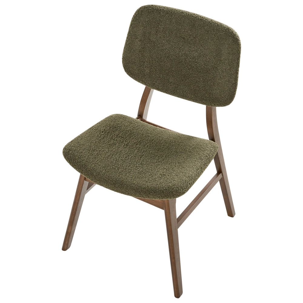 Set di 2 sedie da pranzo Struttura in legno di gomma scuro Seduta in tessuto boucle verde Design retrò senza braccioli
