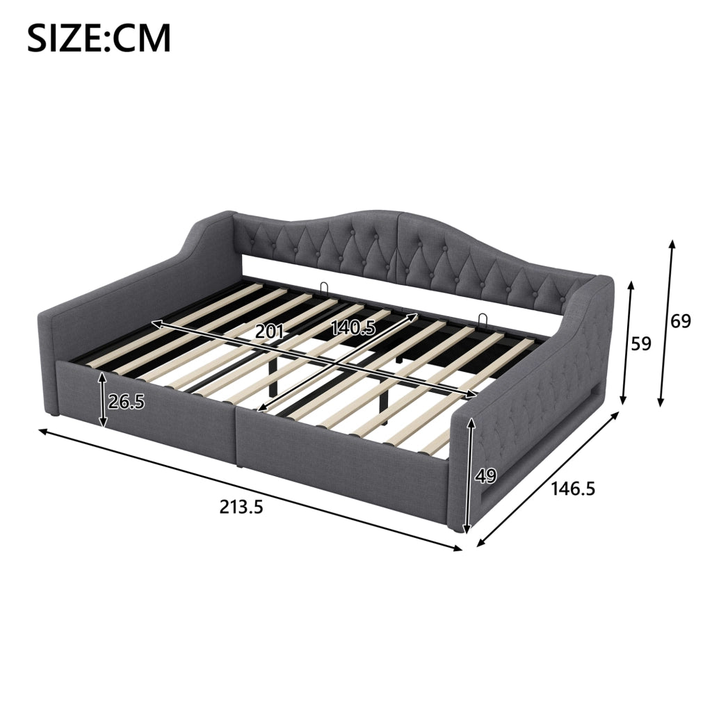 Divano letto 140x200 cm con LED e contenitore; imbottito; grigio