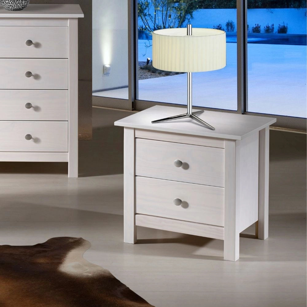 Comodino Berna bianco in legno massiccio e 2 cassetti - Stile intramontabile