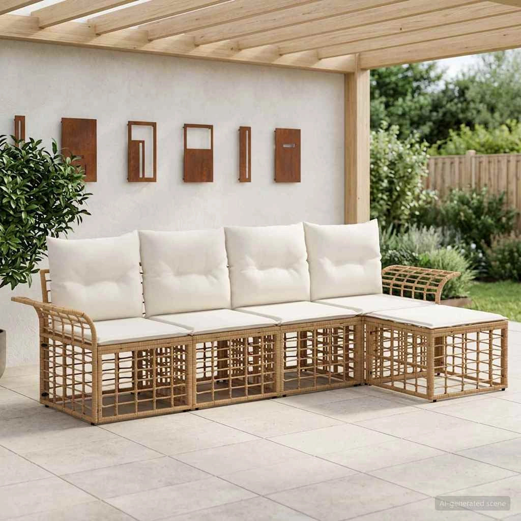 Set di divani da esterno 5 pz Naturale e Bianco Crema 3437680