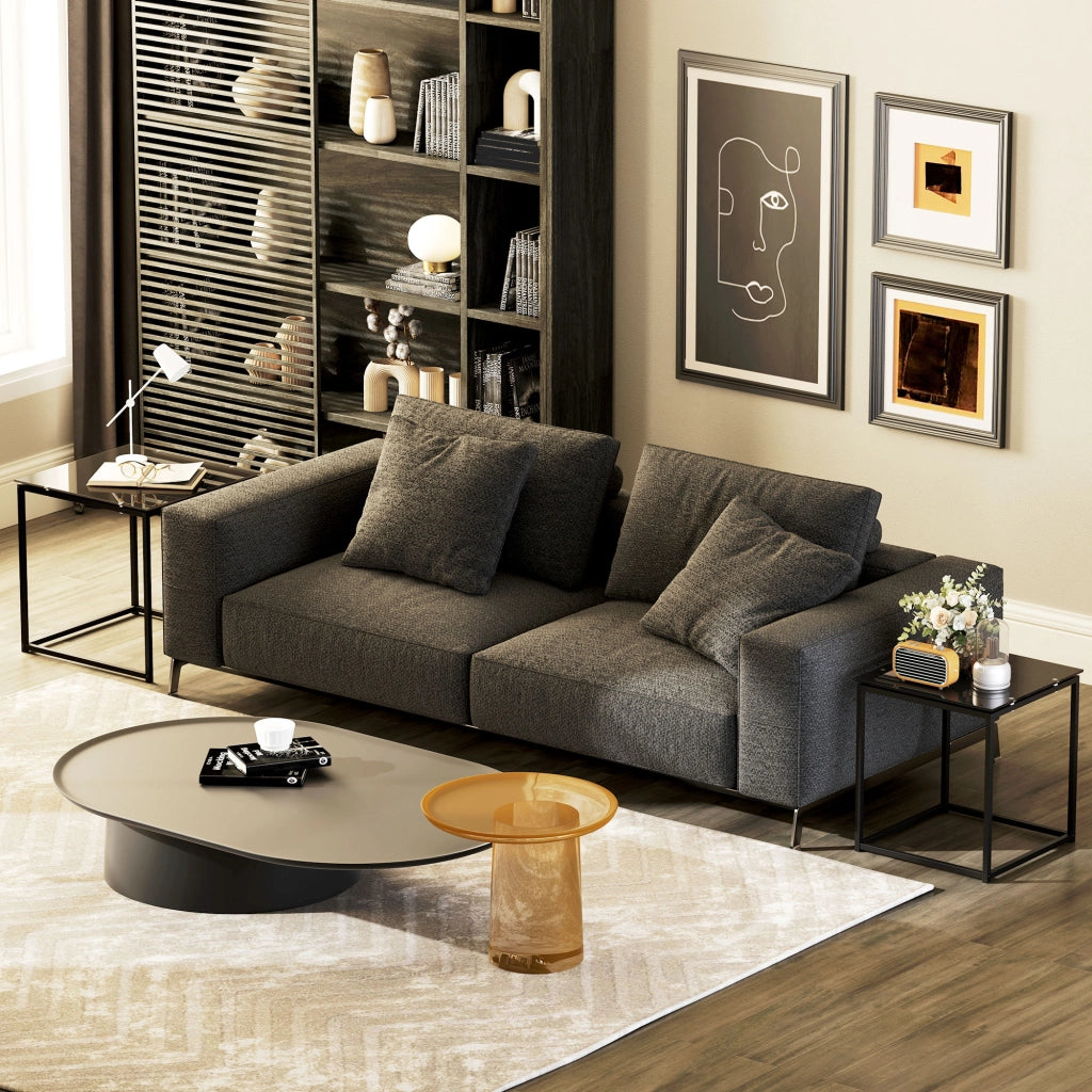 TAVOLINI DA SALOTTO Set da 2 pezzi 42/50 cm Vetro temperato Nero