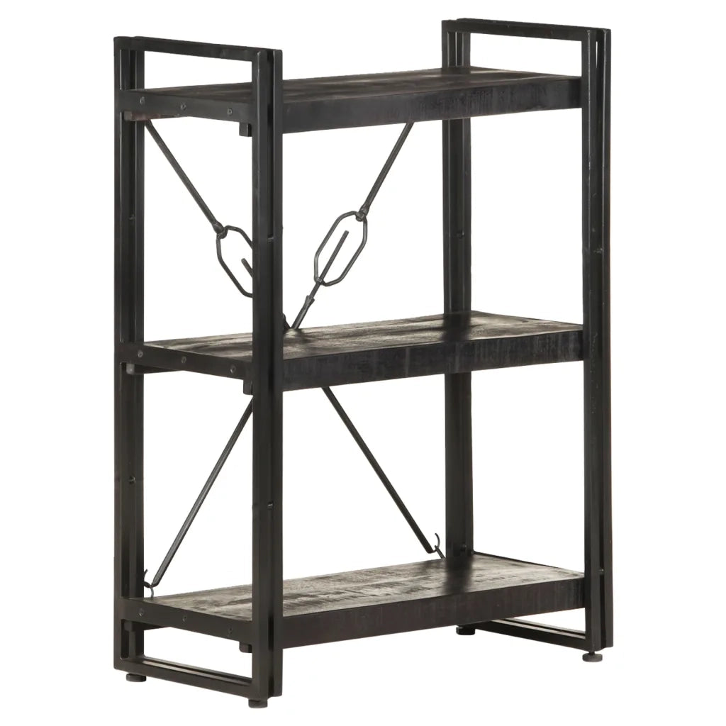 Libreria a 3 Ripiani 60x30x80cm Nero in Legno Massello di Mango 320626