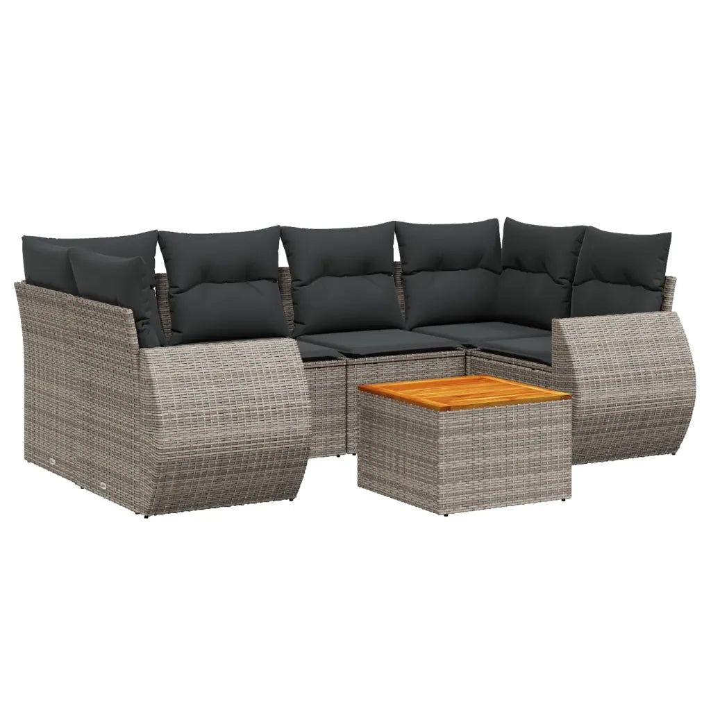 Set Divani da Giardino 7 pz con Cuscini Grigio in Polyrattan 3257236