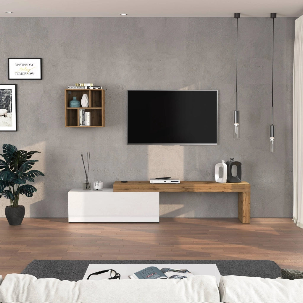 WHOUS Parete attrezzata Chronos set soggiorno bianco lucido e rovere 180/290x40 cm