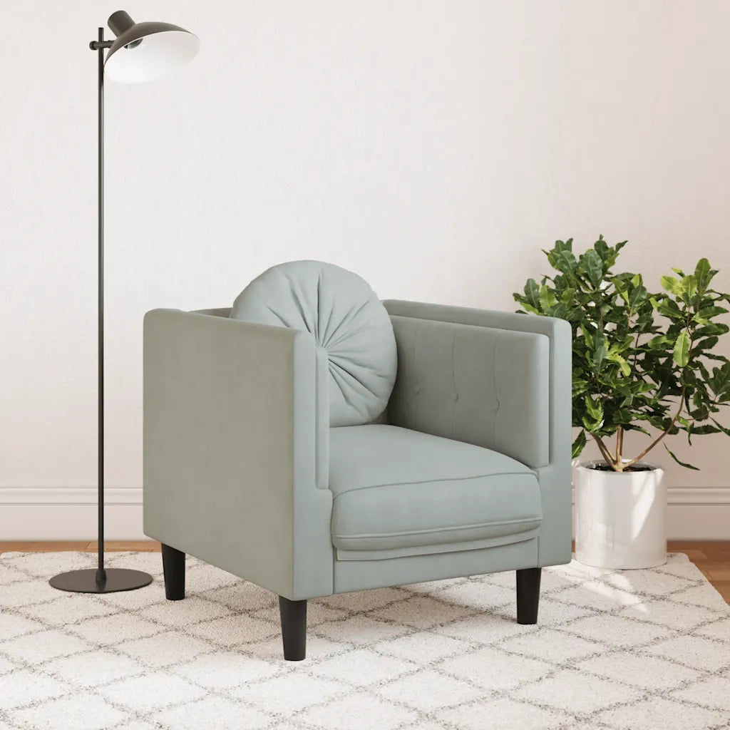 Divano Sedia-Poltrona con Cuscino Grigio Chiaro in Velluto