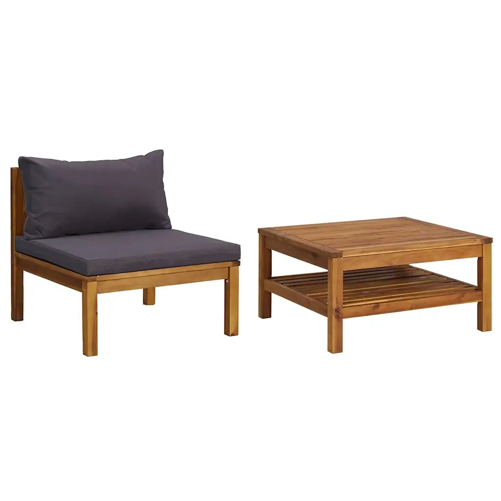 Salotto da Giardino-Set Divani da Giardino 2pz Cuscini Grigio Scuro Massello Acacia