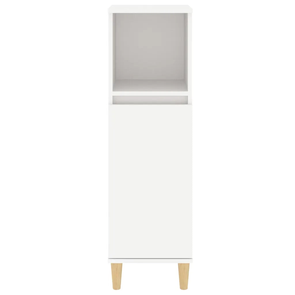 Mobiletto da bagno bianco dal design pulito 30 x 30 x 100 cm con pratici vani contenitori realizzato in legno composito bianco 02_0048403