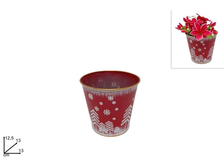 Vaso Porta Pianta Decorativa Natalizia Natale in Metallo 13 cm
