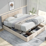 Letto imbottito 140x200 cm in velluto beige con rete a doghe