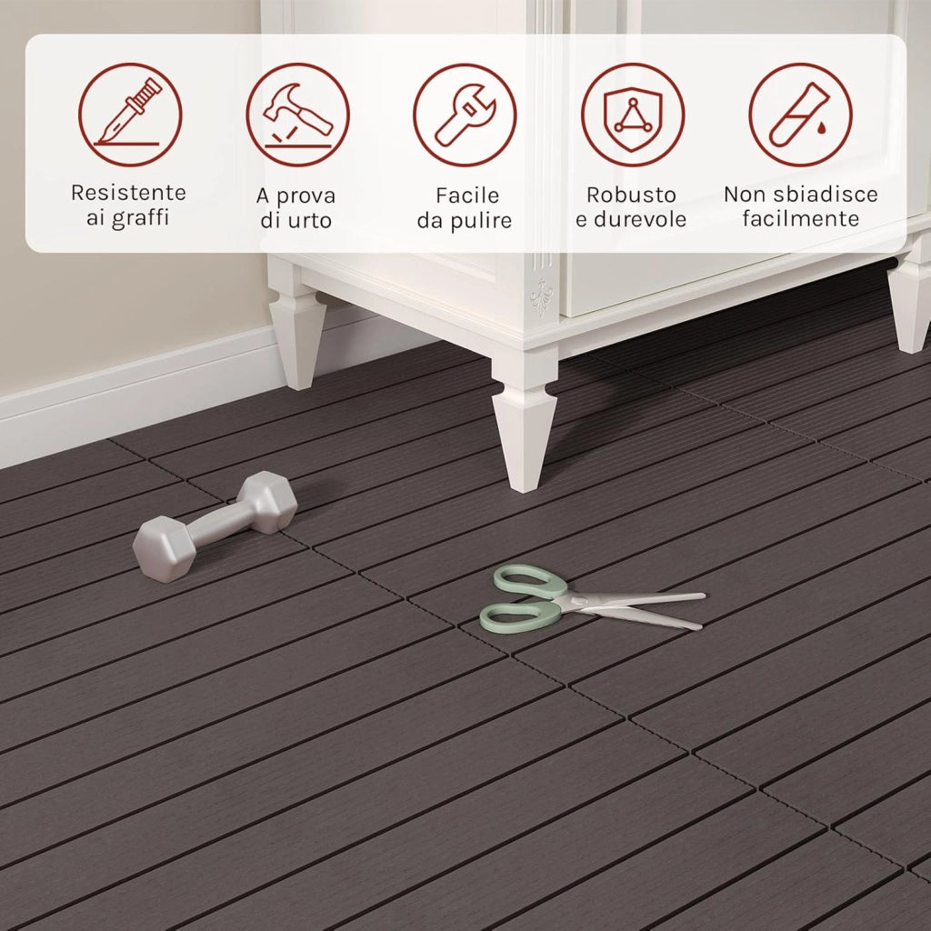 GTF005co-2 Piastrelle per Pavimenti da Esterno Mattonelle Pavimentazione ad Incastro Click-Deck in Legno Composito, con 12 Pannelli da 30x60 cm Caffè