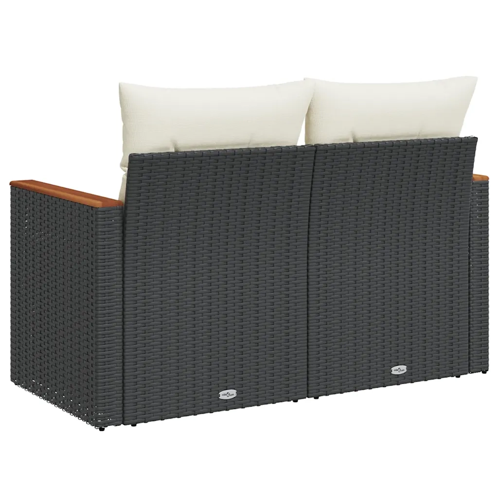 Divano da Giardino con Cuscini a 2 Posti-Sofa da Giardino-Divano da esterno Nero in Polyrattan 174906