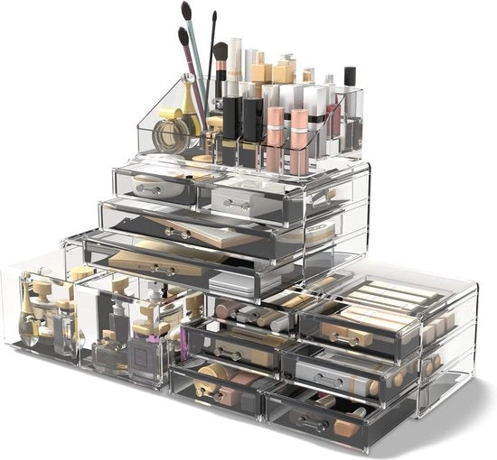 Organizzatore di Trucco con Soluzione di Archiviazione Attraente per Cosmetici - Retrotrasparente e Vari Cassetti