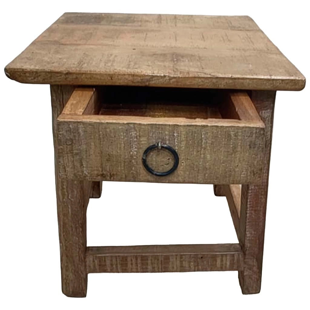 Sgabello con cassetto in legno con finitura artigianale marrone 25x25x29 h cm