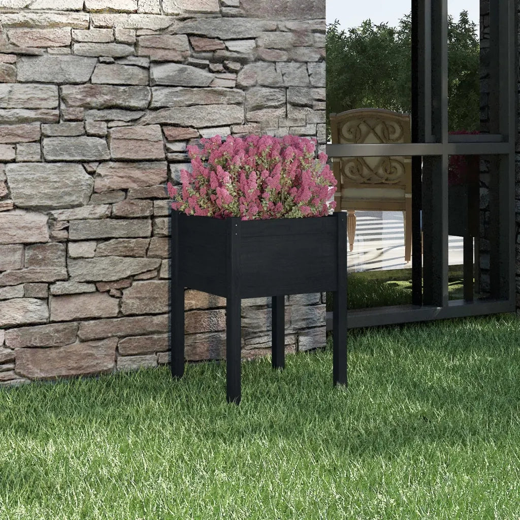 Fioriera da Giardino-Vaso da Esterno-Contenitore per Piante Nera 50x50x70 cm Legno Massello di Pino