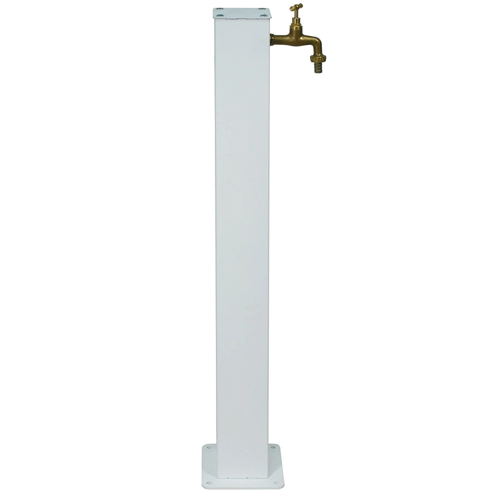 Fontana da Giardino Design a Colonna Quadrata 20x20x97 cm con Rubinetto in Ottone Struttura in Acciaio Bianco