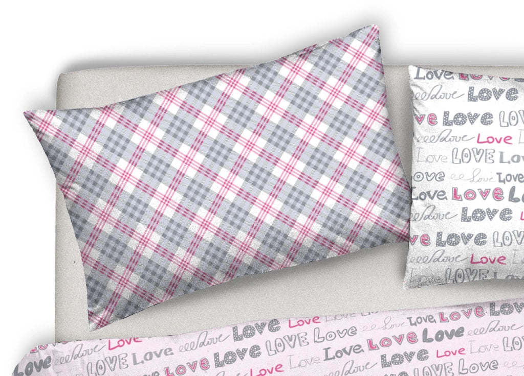 Copripiumino Sacco Piumone Pensieri Delicati 100% Cotone Disegno Love Love - Singolo - Rosa