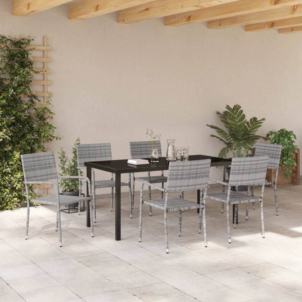 Set da Pranzo da Giardino 7 Pezzi Grigio in Polyrattan