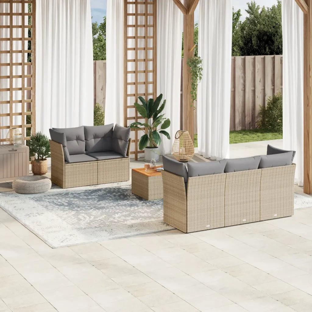 Set Divano da Giardino 6 pz con Cuscini Beige in Polyrattan 3223483