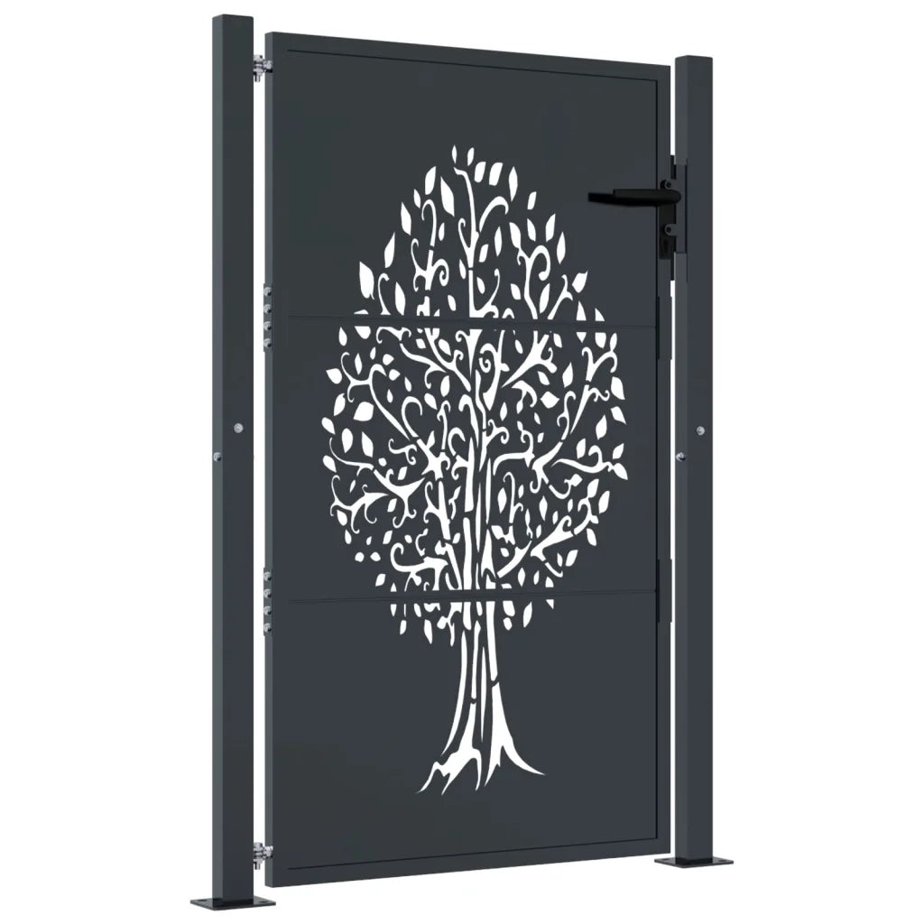 Cancello Giardino Antracite 105x130 cm in Acciaio Design Albero